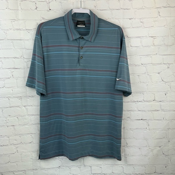 Nike Golf Fit Dry Breathable Mens Large Polo Shirt Gray Striped - Picture 1 of 6